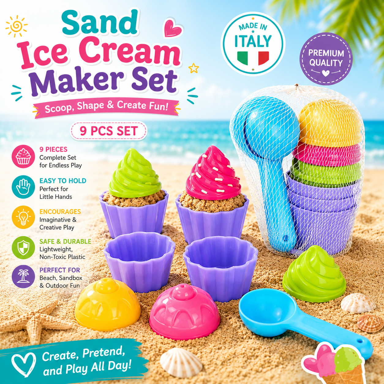Premium Sand Cupcake & Ice Cream Maker Set | Made in Italy 🇮🇹