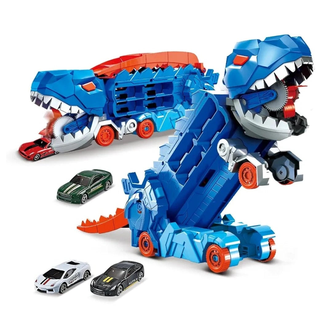 Transforming Dinosaur Monster Truck Playset 🦖 Dino Carrier + 8 Alloy Cars & DIY Road Track