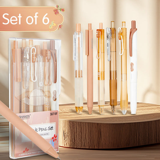 6-Pack Coffee 0.5mm Black Gel Pens with Highlighter