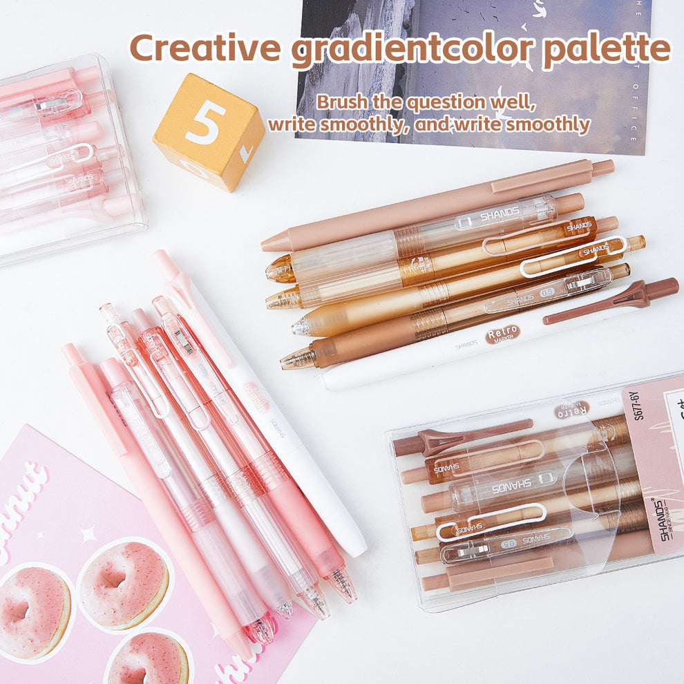 6-Pack Coffee 0.5mm Black Gel Pens with Highlighter