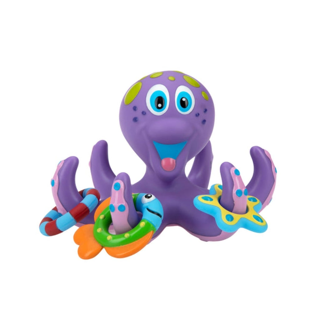 Floating Octopus baby bath Toy with 3 Hoopla Rings for Boys and Girls - 18+ Months - Purple