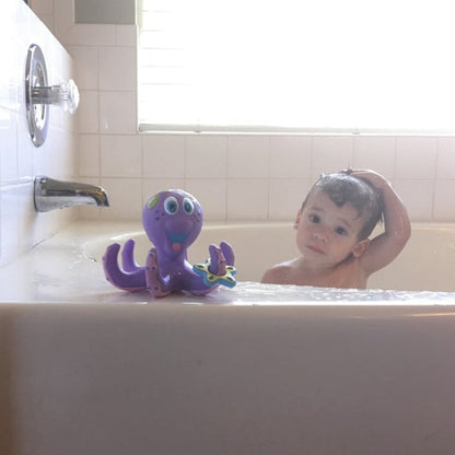 Floating Octopus baby bath Toy with 3 Hoopla Rings for Boys and Girls - 18+ Months - Purple