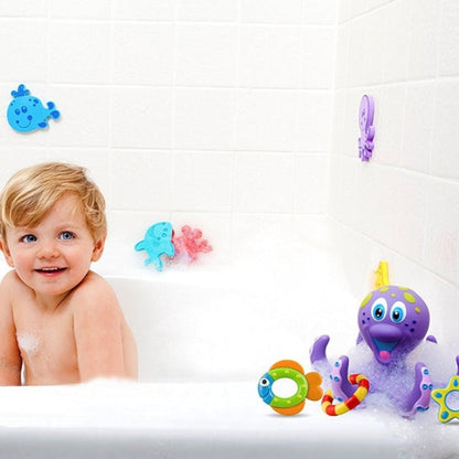 Floating Octopus baby bath Toy with 3 Hoopla Rings for Boys and Girls - 18+ Months - Purple