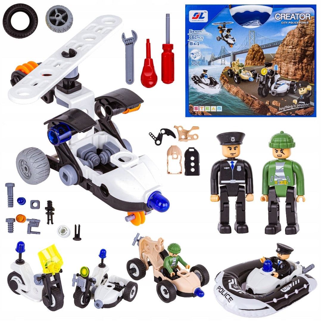 8-in-1 Police Chase Construction Block Set (161 pcs)