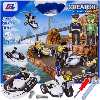 8-in-1 Police Chase Construction Block Set (161 pcs)