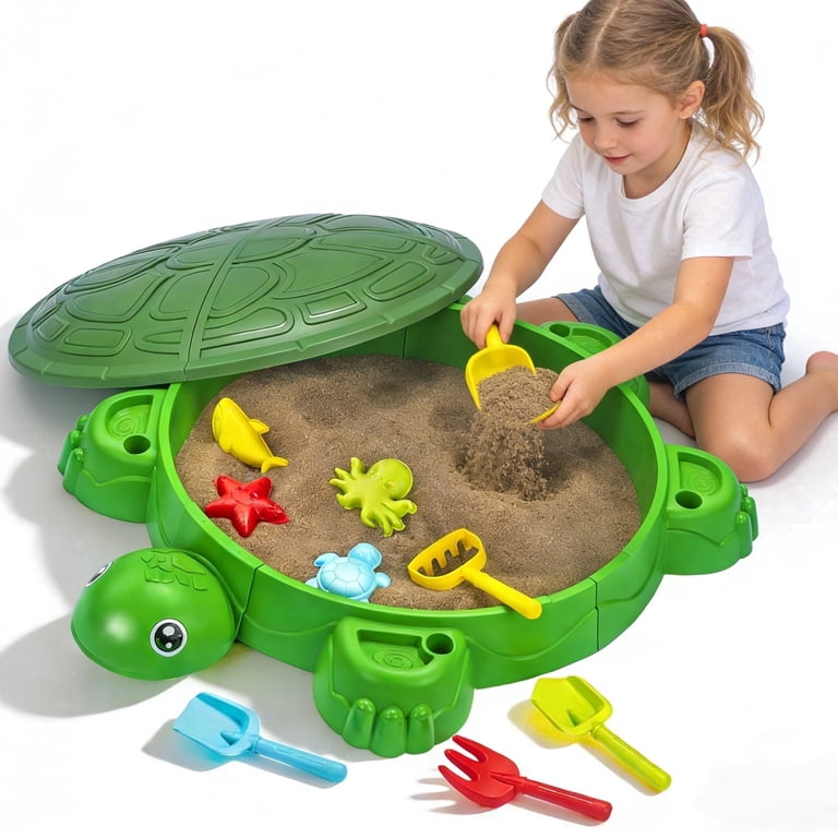 Turtle Sandbox™ – Sensory Play & Beach Toys Set with Lid (38")