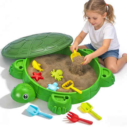 Turtle Sandbox™ – Sensory Play & Beach Toys Set with Lid (38")