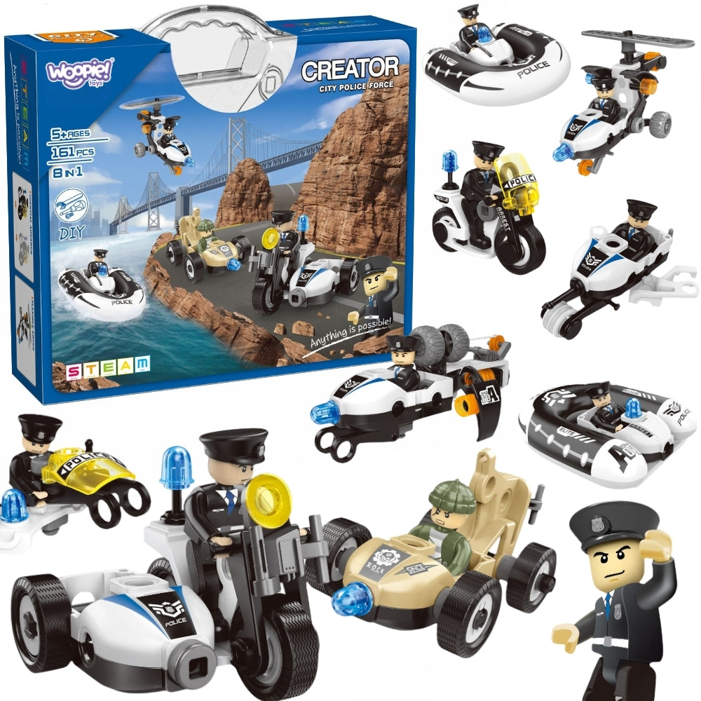8-in-1 Police Chase Construction Block Set (161 pcs)