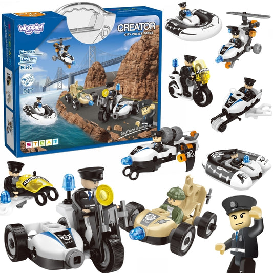 8-in-1 Police Chase Construction Block Set (161 pcs)