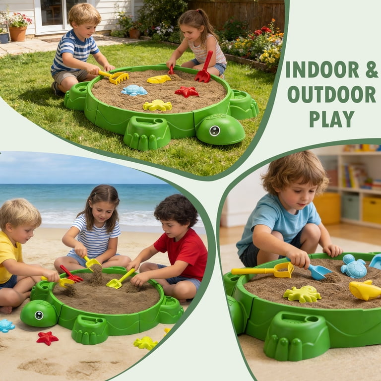 Turtle Sandbox™ – Sensory Play & Beach Toys Set with Lid (38")