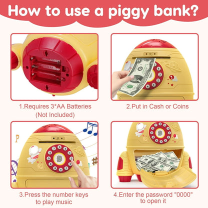 Electronic Coin Money Saving Rocket Box with Password Protection for Kids Girls Boys