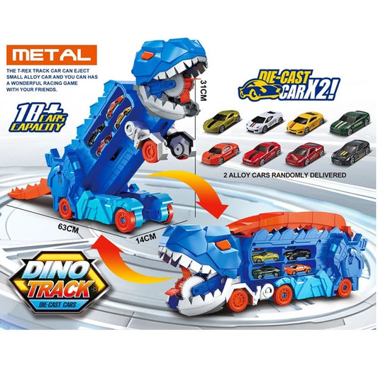 Transforming Dinosaur Monster Truck Playset 🦖 Dino Carrier + 8 Alloy Cars & DIY Road Track