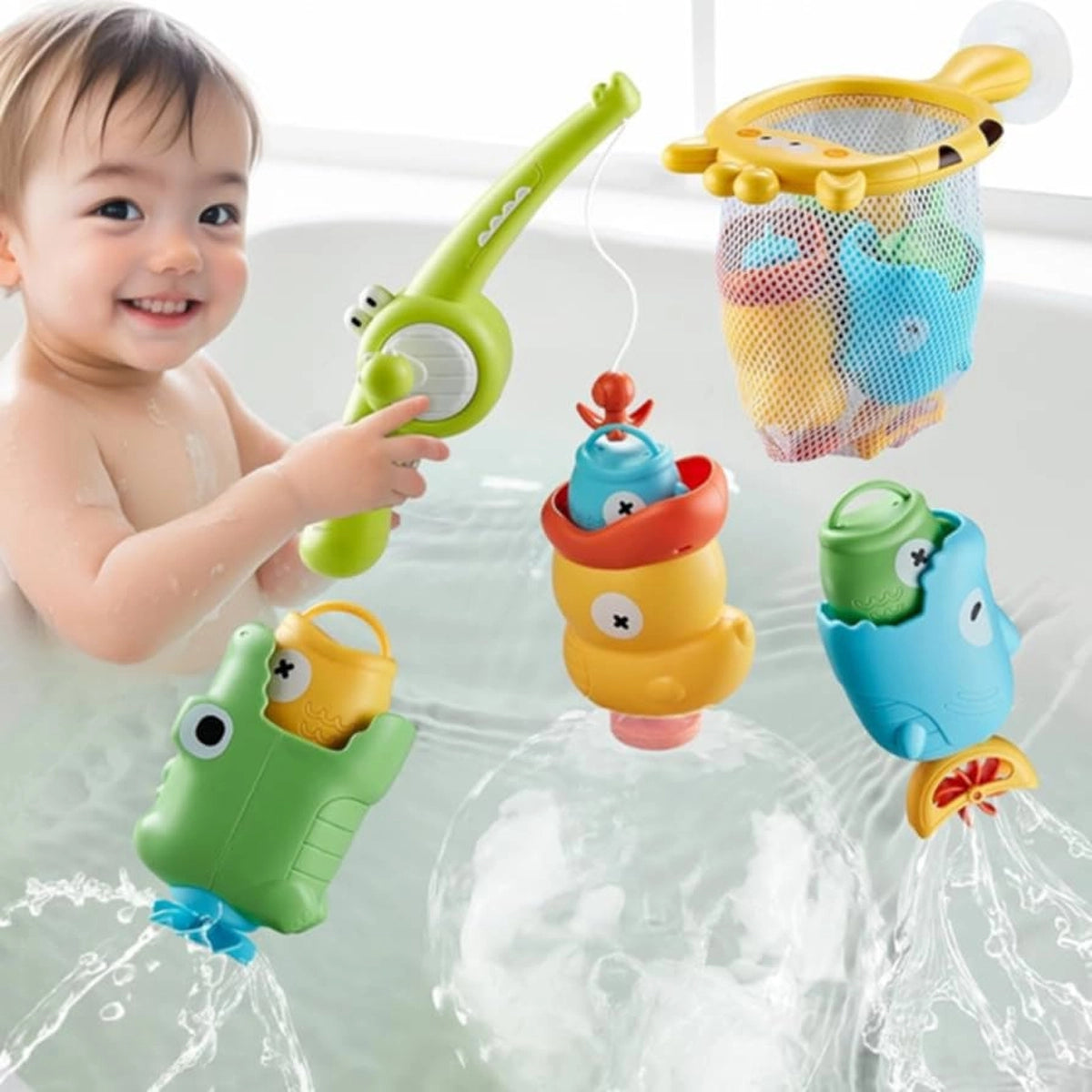 Baby Fishing Bath Toy Set – Fishing Rod, Net & Floating Water Toys for Toddlers 18M+