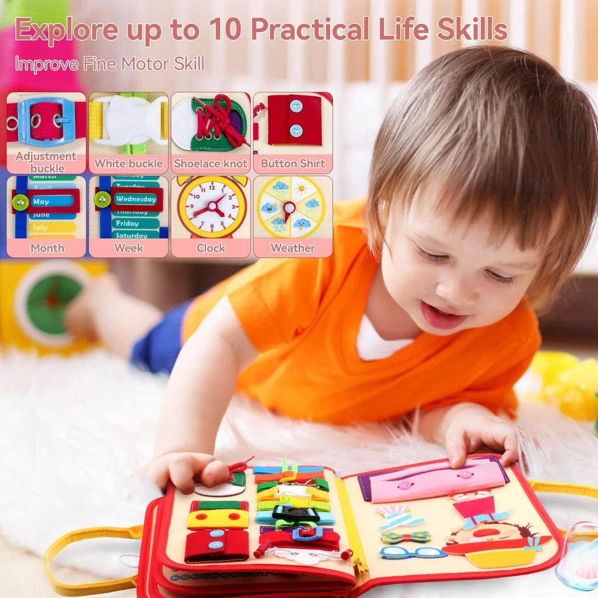 Montessori Busy Board for Toddlers,Sensory Toy, Preschool Learning Education