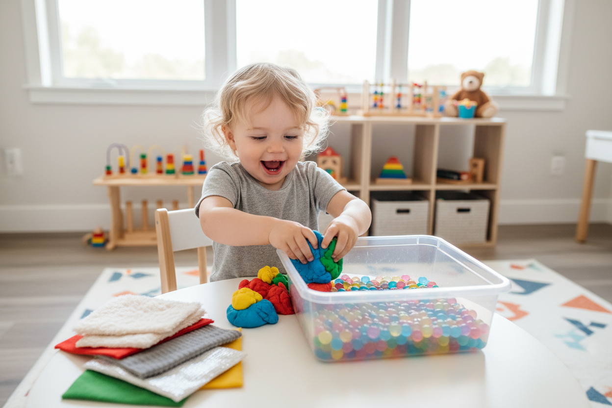 toddler playing sensory play